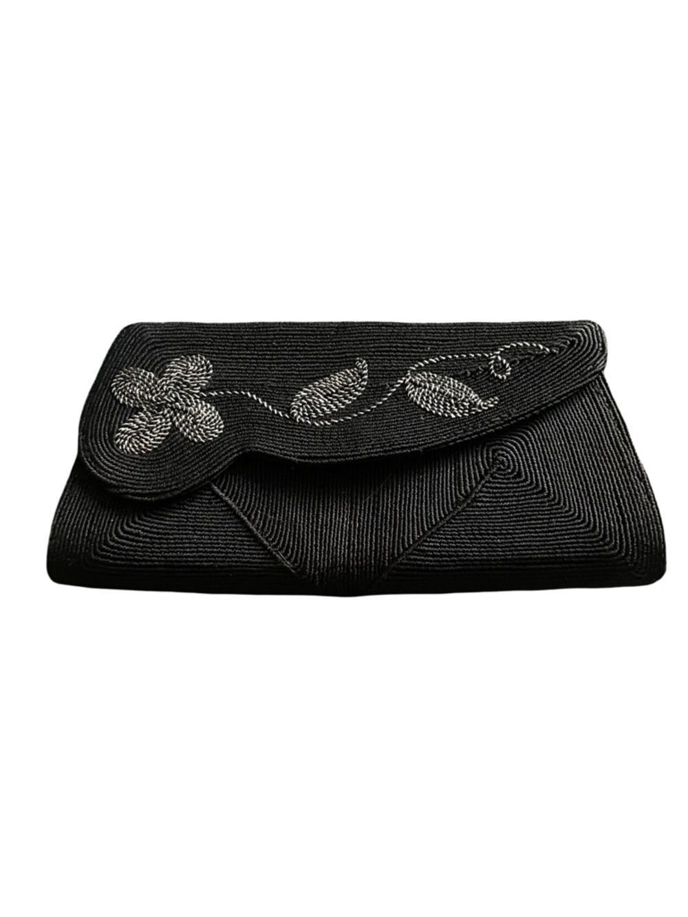 Vintage Black Beaded Floral Envelope Clutch - Women Bags